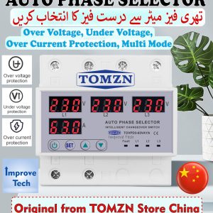 tomzn 3 phase auto phase selector , auto changeover 63a tovpd3 63vaya voltmeter amperemeter adjustable overvoltage , undervoltage and overcurrent monitor and protector ( original tomzn )